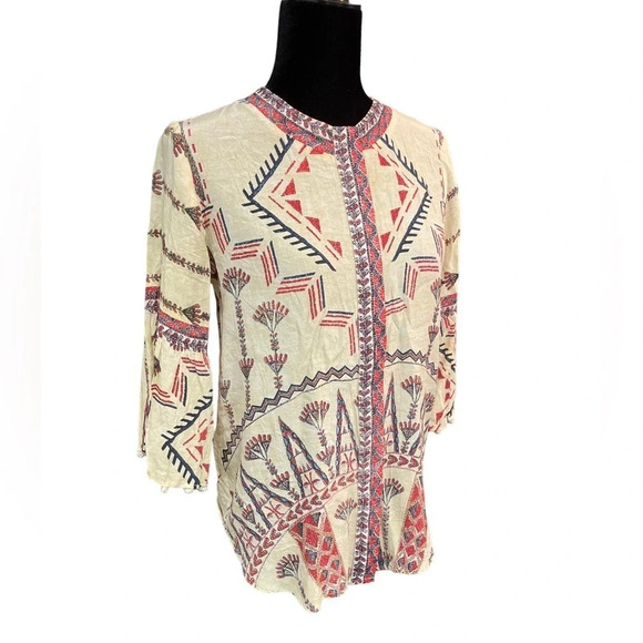 NEW Label Ritu Kumar Ballon Sleeve Printed Kurti Top size Medium - Picture 3 of 8